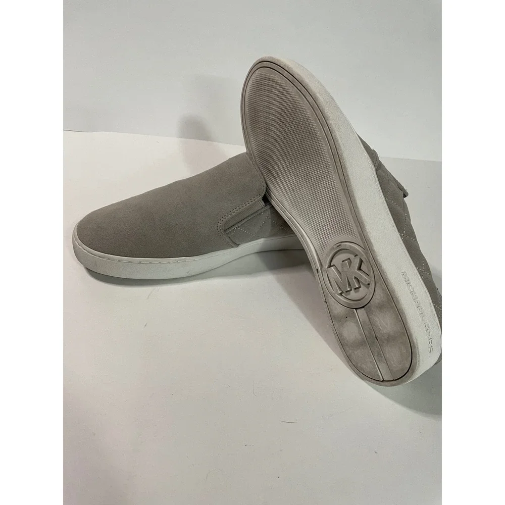 Michael Kors Keaton Suede Slip On Sneakers Womens 10M Grey Quilted Logo Platform